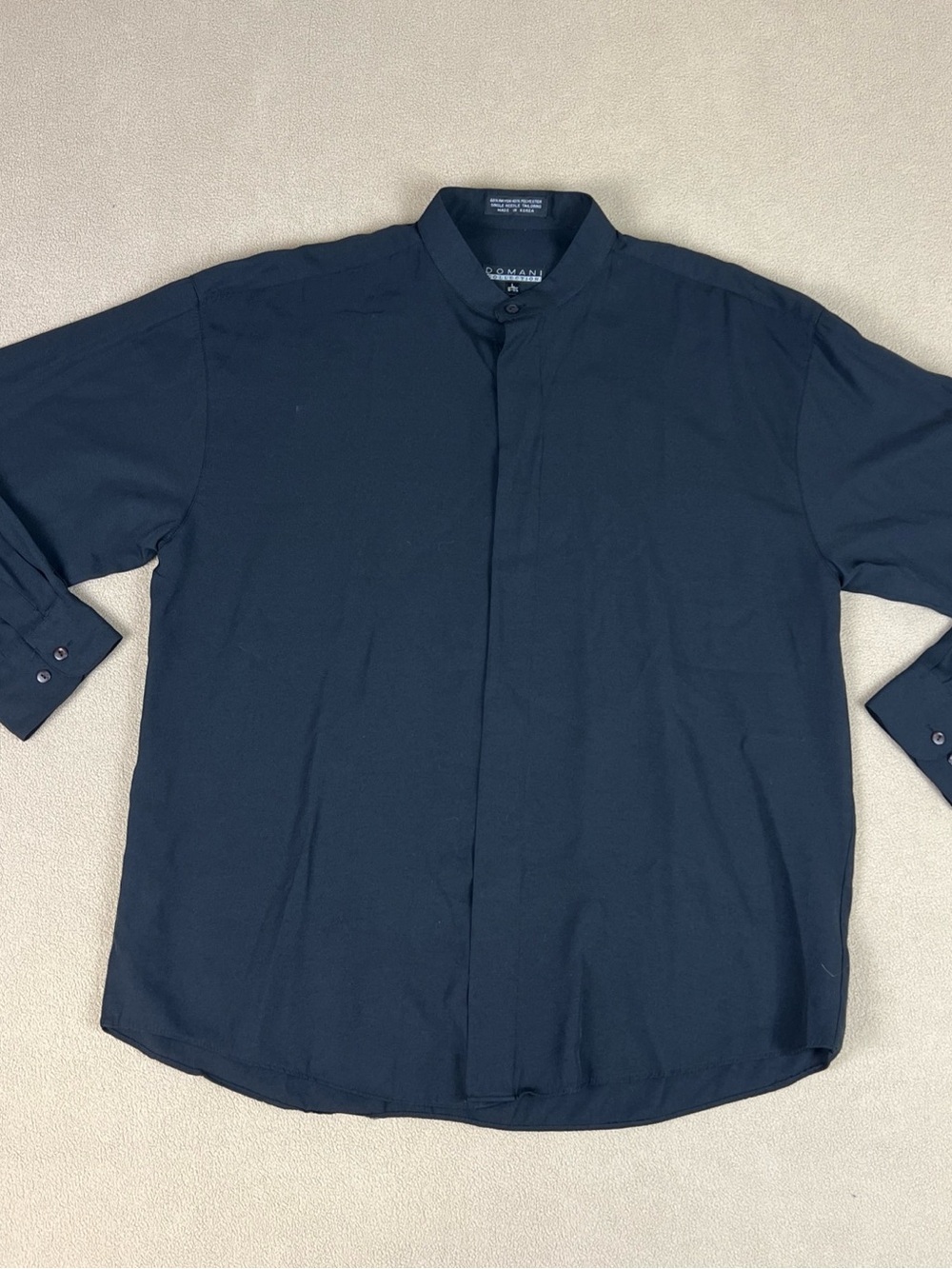 Men's Band Collar Casual Button-Down Shirt - Navy